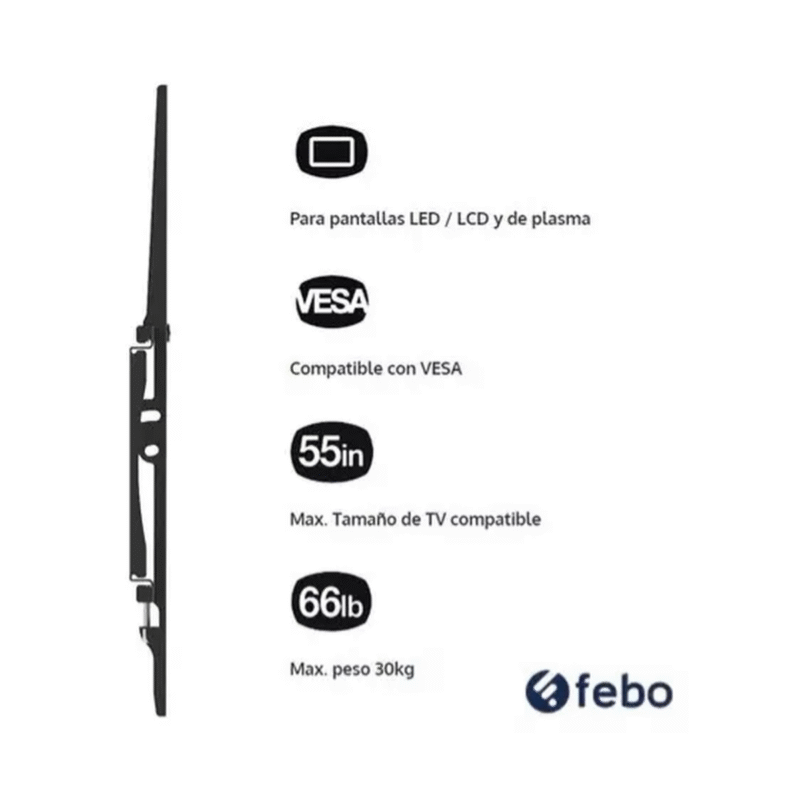 Soporte Fijo Para Pared Tv 32'' A 55'' Xtech Xta-325 Color Negro