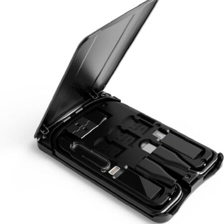 Caja para tarjetas de cable, adaptadores de cable de carga universales, puerto compacto USB-C/USB-A/Micro-USB/Lightning, compacta con la mayoría de los teléfonos inteligentes, soporte de teléfono: imagen 2