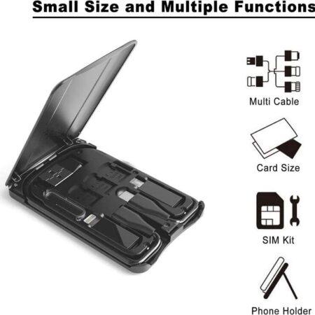 Caja para tarjetas de cable, adaptadores de cable de carga universales, puerto compacto USB-C/USB-A/Micro-USB/Lightning, compacta con la mayoría de los teléfonos inteligentes, soporte de teléfono: imagen 6