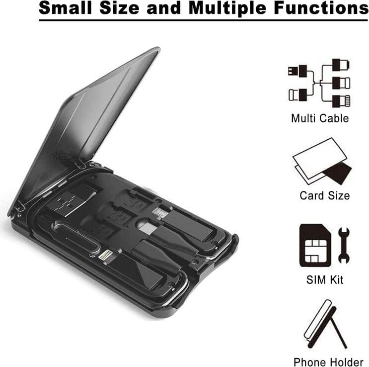 Caja para tarjetas de cable, adaptadores de cable de carga universales, puerto compacto USB-C/USB-A/Micro-USB/Lightning, compacta con la mayoría de los teléfonos inteligentes, soporte de teléfono