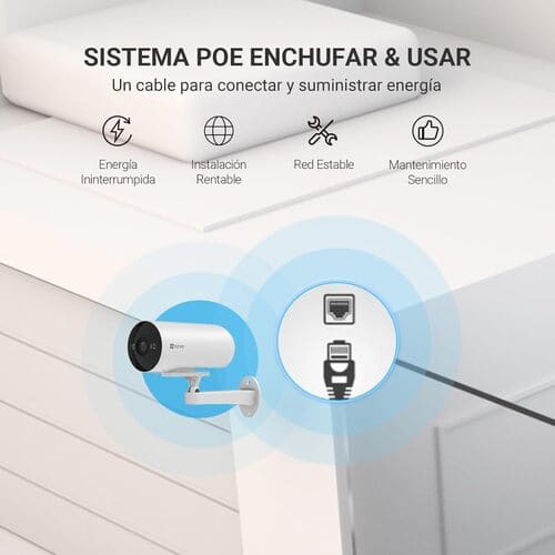 Camara PoE Ezviz H5 2K 3MP Diseño resistente a la intemperie IP67 Exterior