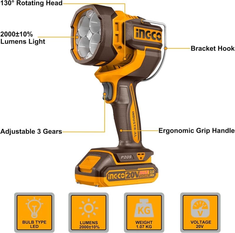 Linterna A Bateria Led 20v C/bat Y Carg Ingco Cwli20881