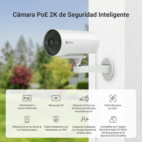 Camara PoE Ezviz H5 2K 3MP Diseño resistente a la intemperie IP67 Exterior