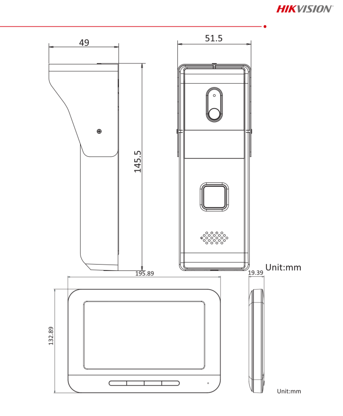 Hikvision Kit de Videoportero Manos Libres con Pantalla LCD a Color de 7'' con Frente de Calle para Exterior IP65