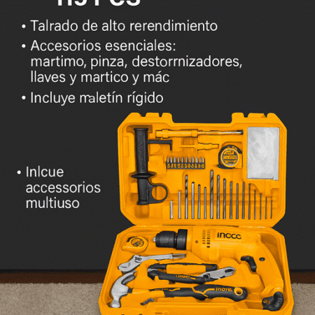 Set Taladro  680W + Herramientas + Valija Ingco Hkthp11151