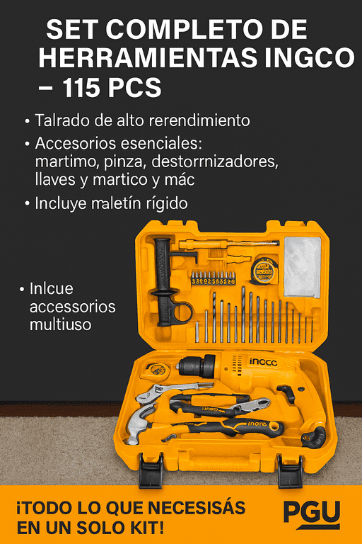 Set Taladro 680W + Herramientas + Valija Ingco Hkthp11151