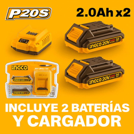 Set X2 Batería 20v 2amp + 1 Cargador Ingco: imagen 2