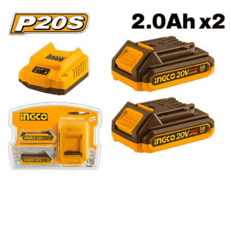 Set X2 Batería 20v 2amp + 1 Cargador Ingco