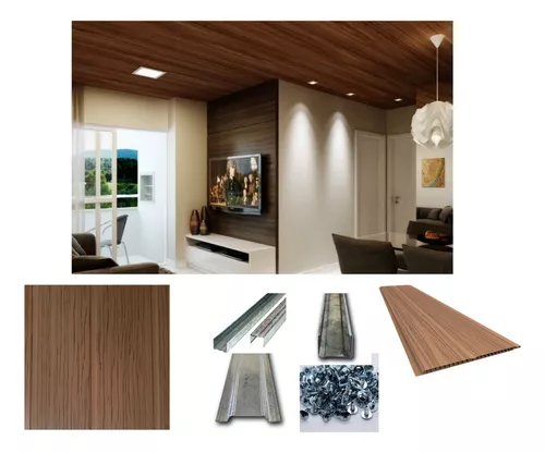 Kit Cielorraso PVC 3x3 - Color Cerejeira Gemini - (9m2)