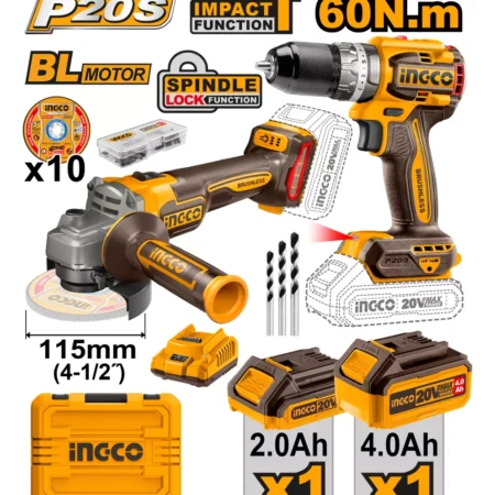 Amoladora 20v + Taladro Percutor +2 Baterias Ingco