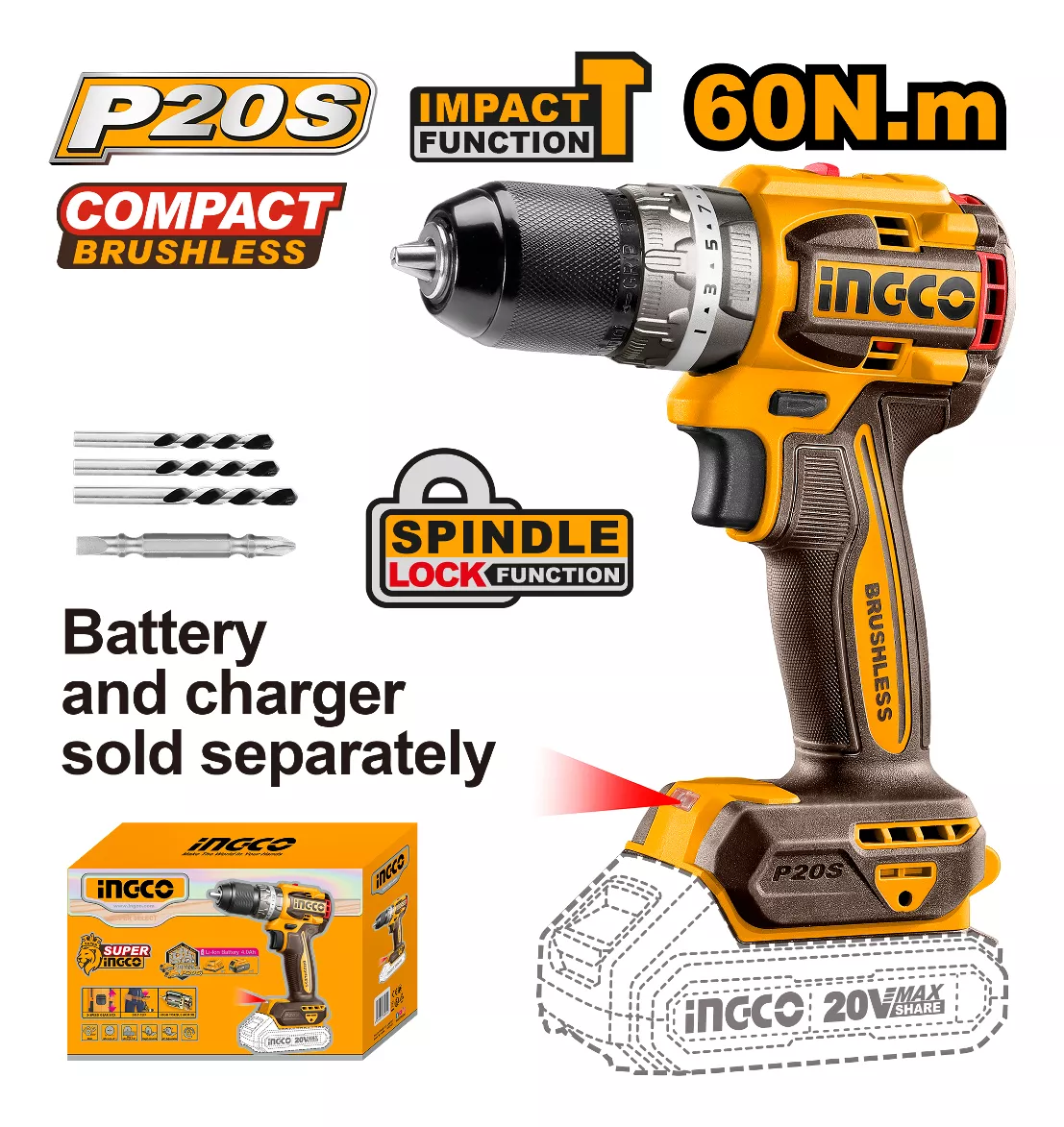 Amoladora 20v + Taladro Percutor +2 Baterias Ingco: imagen 4