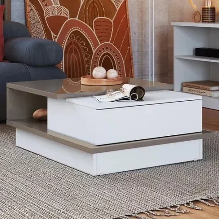 Mesa Ratona De Centro Grande Y Moderna Con Cajón Para Living Color Blanco: imagen 2