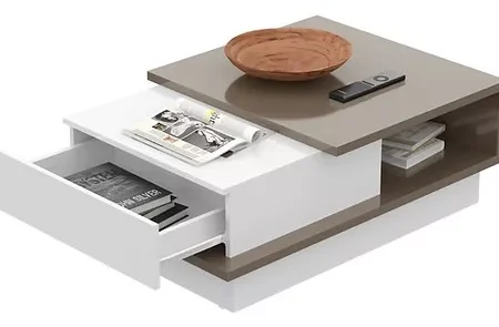 Mesa Ratona De Centro Grande Y Moderna Con Cajón Para Living Color Blanco