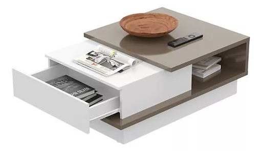 Mesa Ratona De Centro Grande Y Moderna Con Cajón Para Living Color Blanco