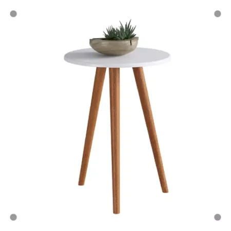 Mesa Ratona Circular Mesa Auxiliar Blanca Patas En Madera: imagen 2