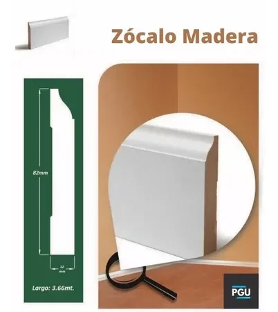 Zócalo De Mdf 12mm X 82mm X 3.66mts Blanco Madera: imagen 3