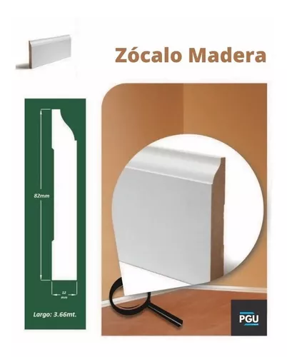 Zócalo De Mdf 12mm X 82mm X 3.66mts Blanco Madera