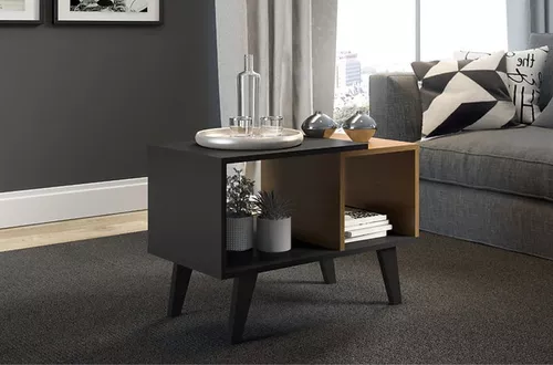 Juego De 2 Mesas Ratonas Madera Elegante Con 2 Separaciones