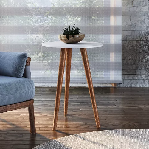 Mesa Ratona Circular Mesa Auxiliar Blanca Patas En Madera