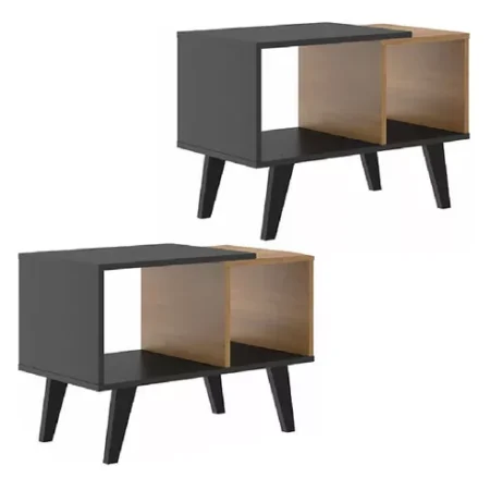 Juego De 2 Mesas Ratonas Madera Elegante Con 2 Separaciones