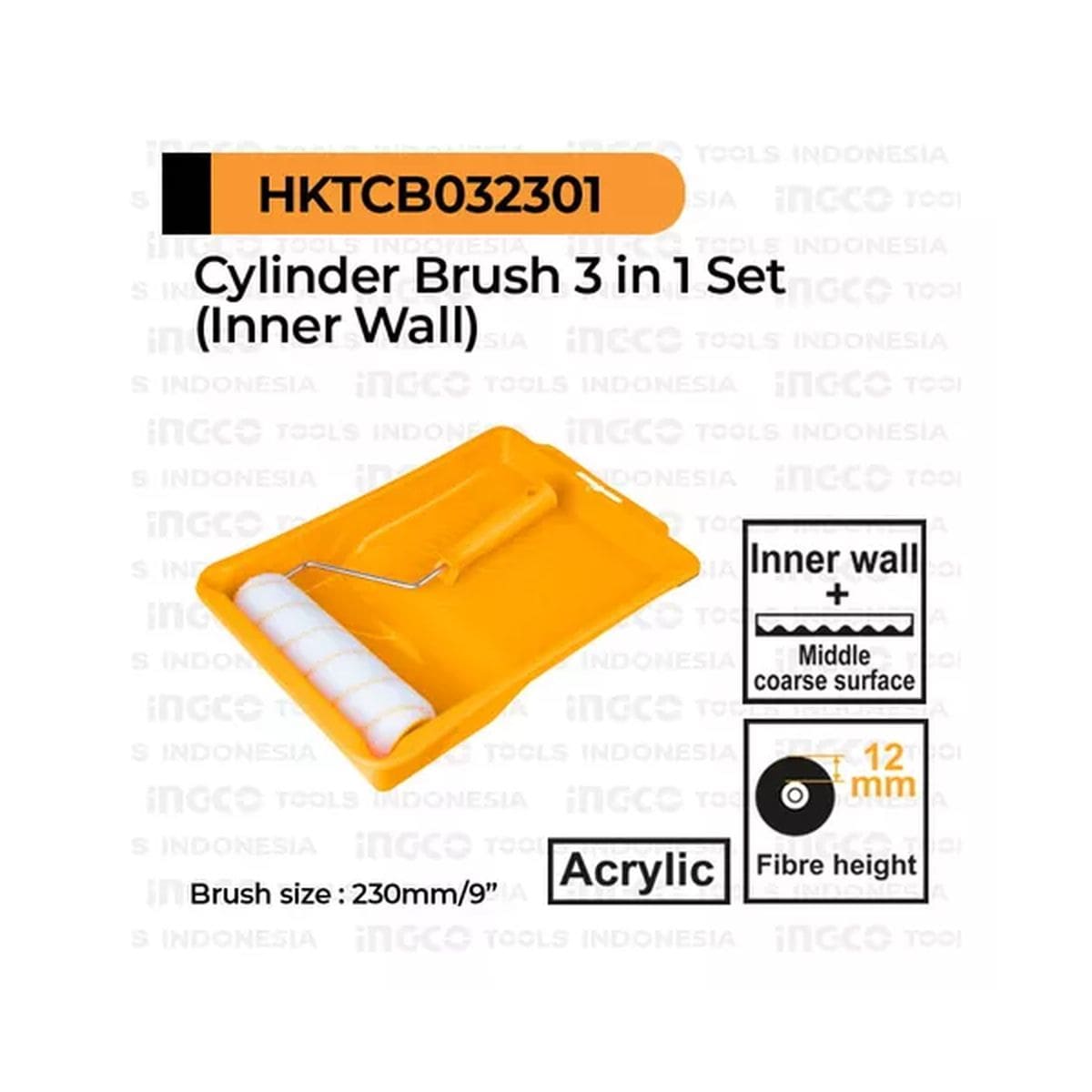 Set Rodillo Acrilico 9 + Bandeja 435x300x75mm Ingco Pintar: imagen 2