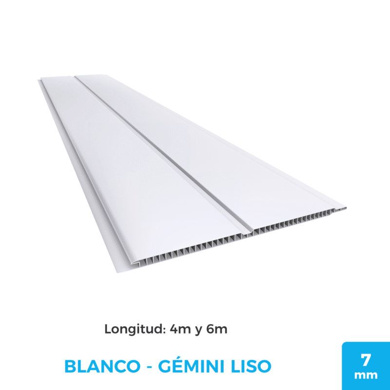 Cielorraso de PVC Blanco Gemini Liso - Plasbil 20cm x 7mm