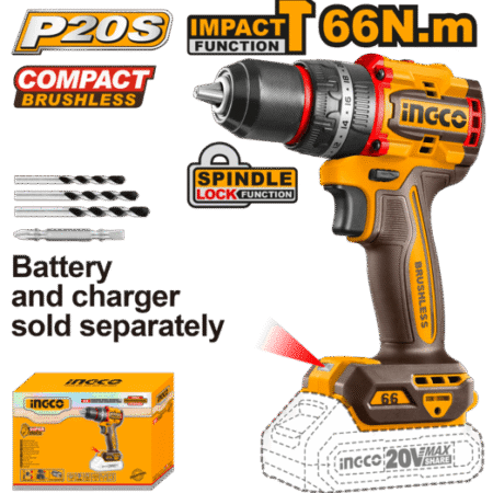 Taladro Atornillador Percutor 13mm 20v Ingco Cidli206681 Color Amarillo