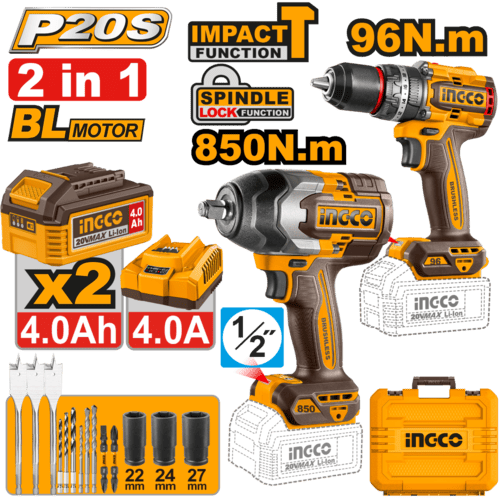 Kit Combo 96nm + Llave 850nm + Accesorios Ingco Cosli250586 - Amarillo